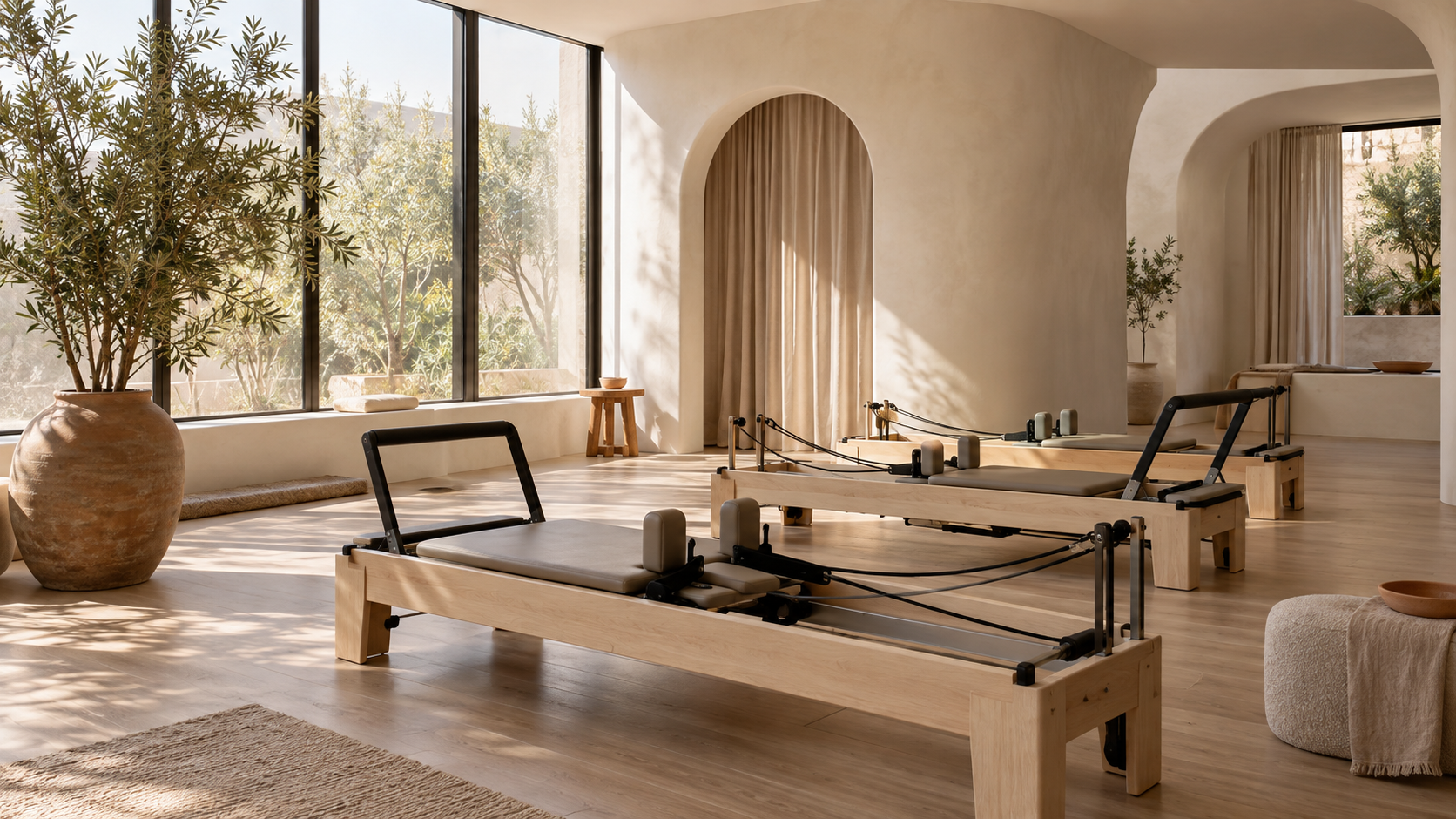 Warm Pilates studio interior concept