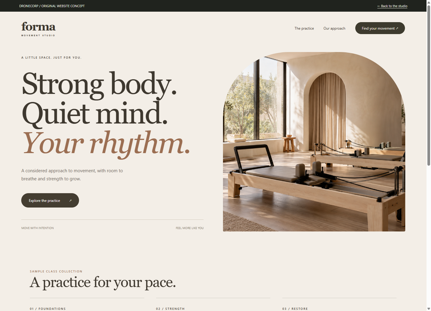 Desktop preview of the Forma website concept